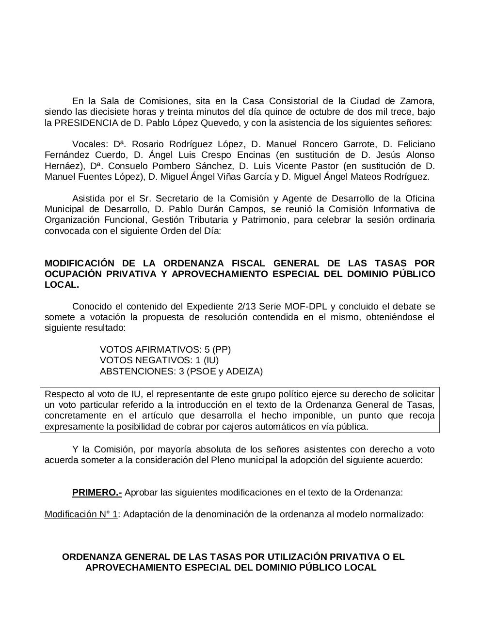 20131013 DictÃ¡menes Pleno Ayuntamiento 30 de octubre 2013.pdf - página 1/27