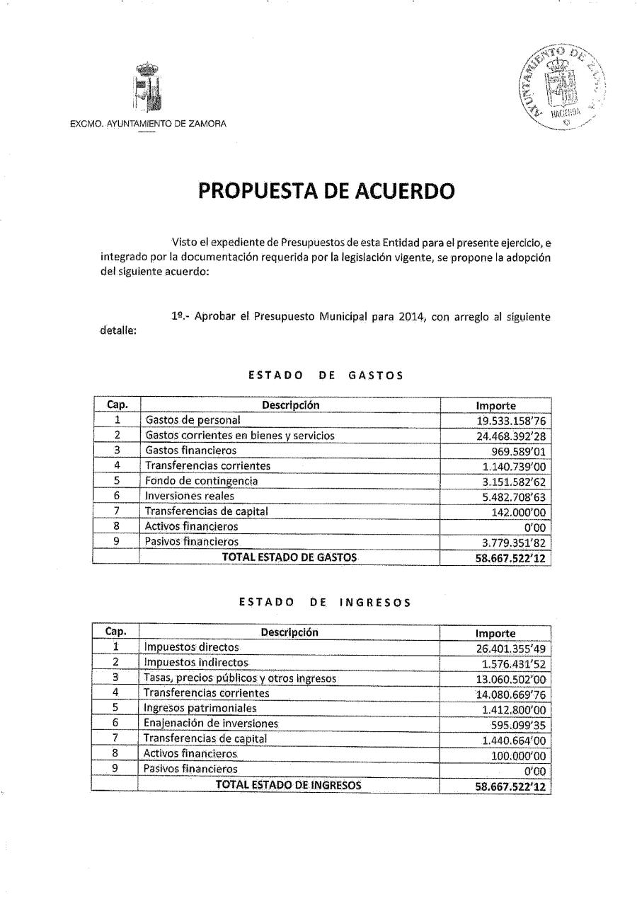 01 Presupuesto 2014 Propuesta de Acuerdo.pdf - página 1/2