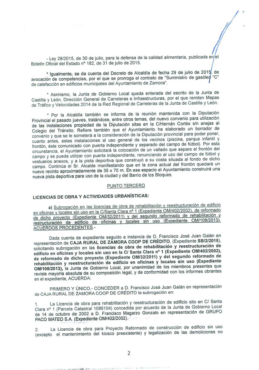 Acta NÂº 27-2015 Junta Gobierno Local-Ayto. Zamora 03-08-15.pdf - página 2/4