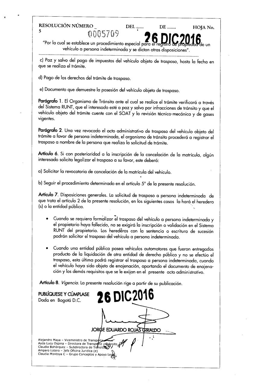 ResolucioÌn 0005709 - 2016 Traspaso a persona indeterminada.pdf - página 5/5