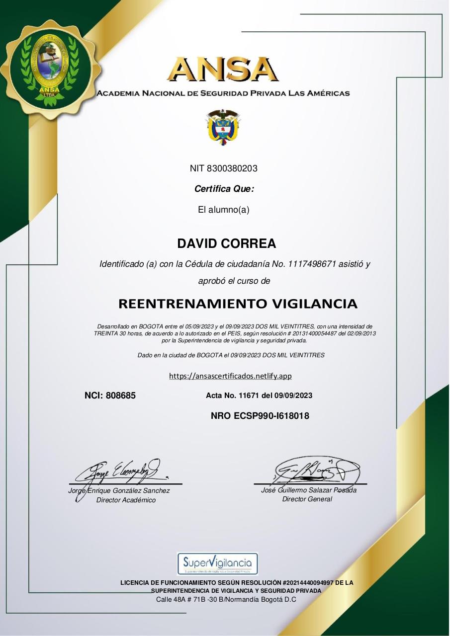 Vista previa del documento DAVID CORREA, 1117498671 , REENTRENAMIENTO VIGILANCIA.pdf - página 1/1